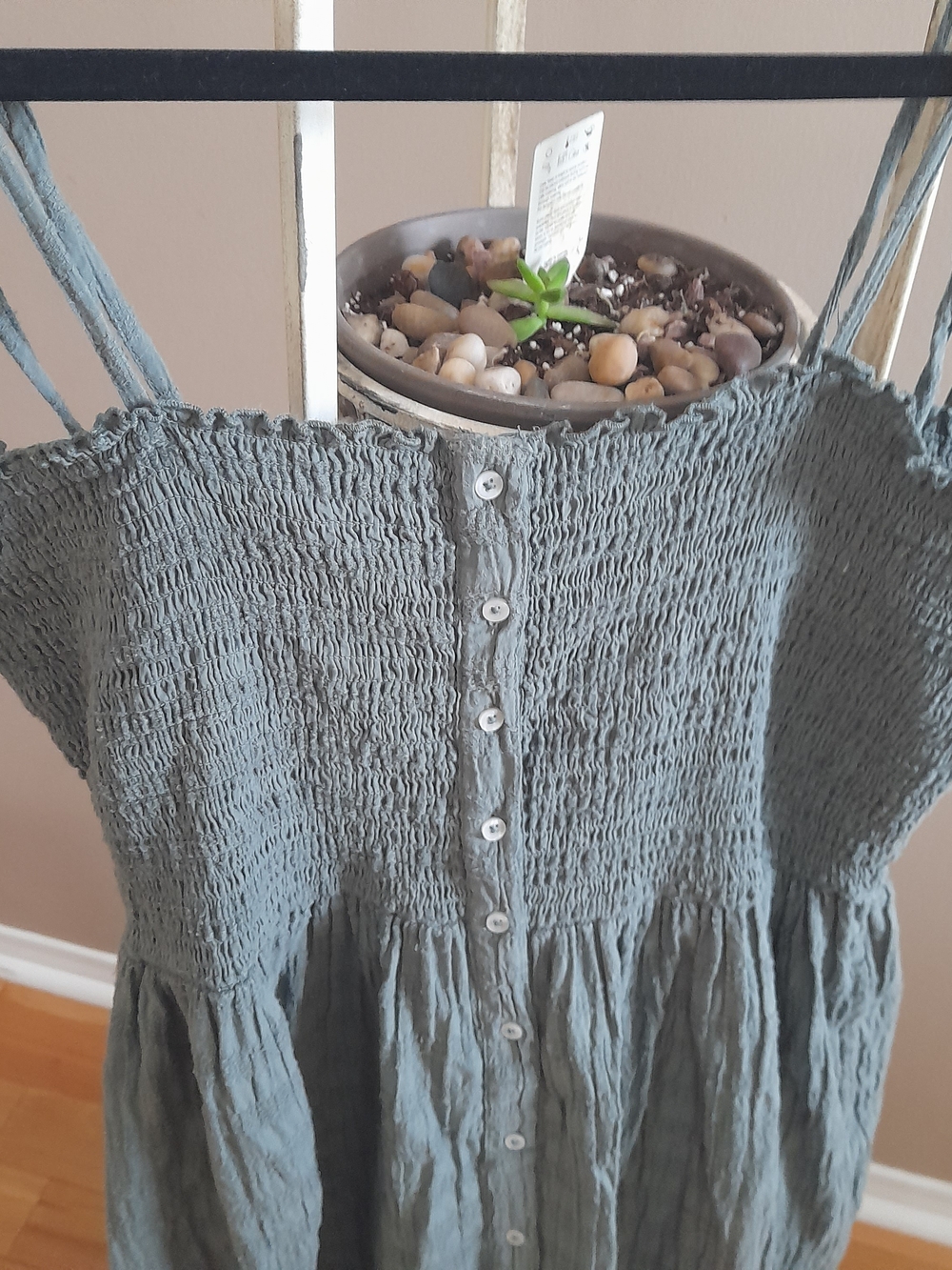 aerie Dusty Green Tie‑Shoulder Smocked Maxi Dress - Picture 5 of 8